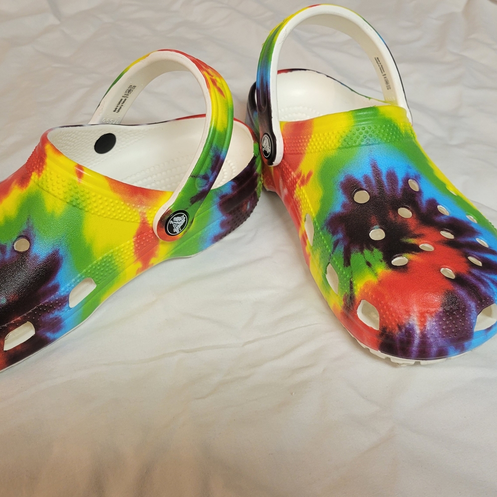 Vibrant Red and Yellow Sandals with Tie-Dye Design